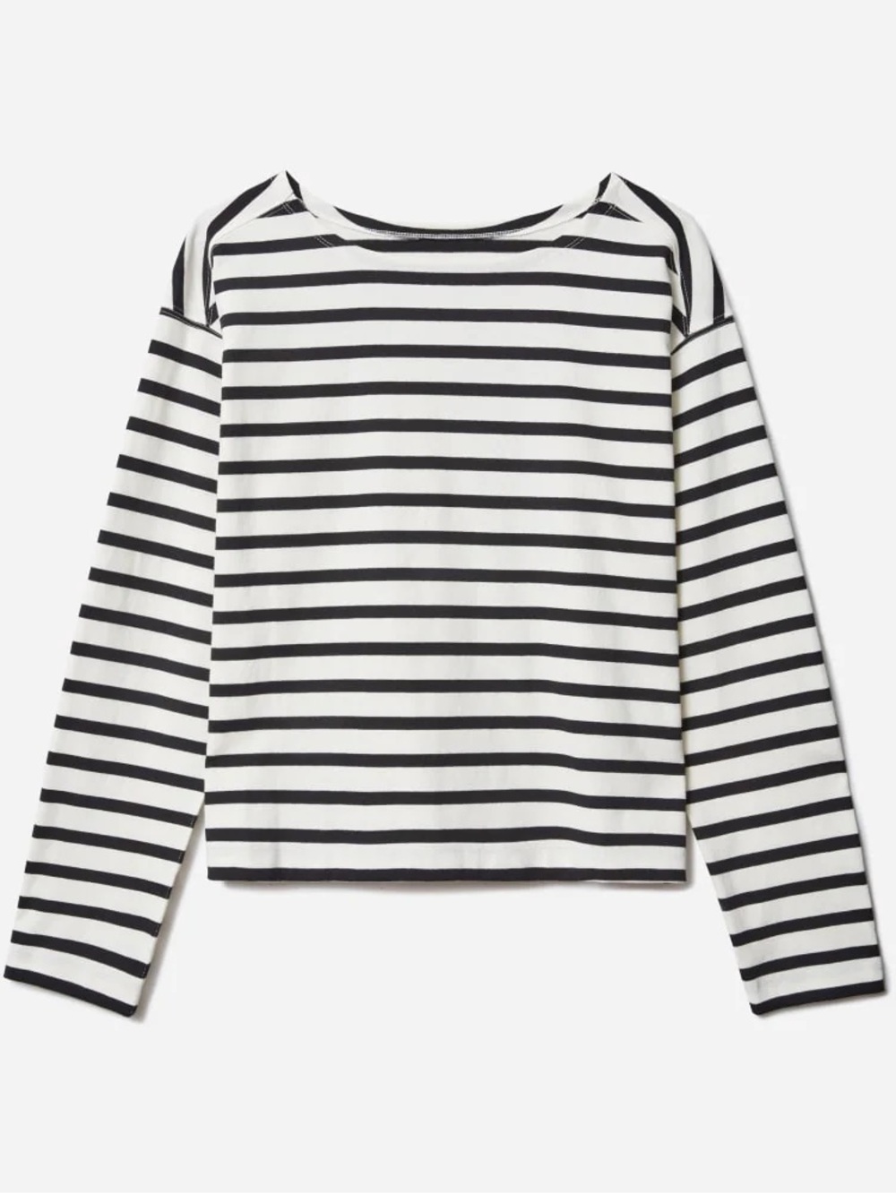 Everlane The Mariner Top- Striped Long Sleeve Boatneck - Black/Navy & White